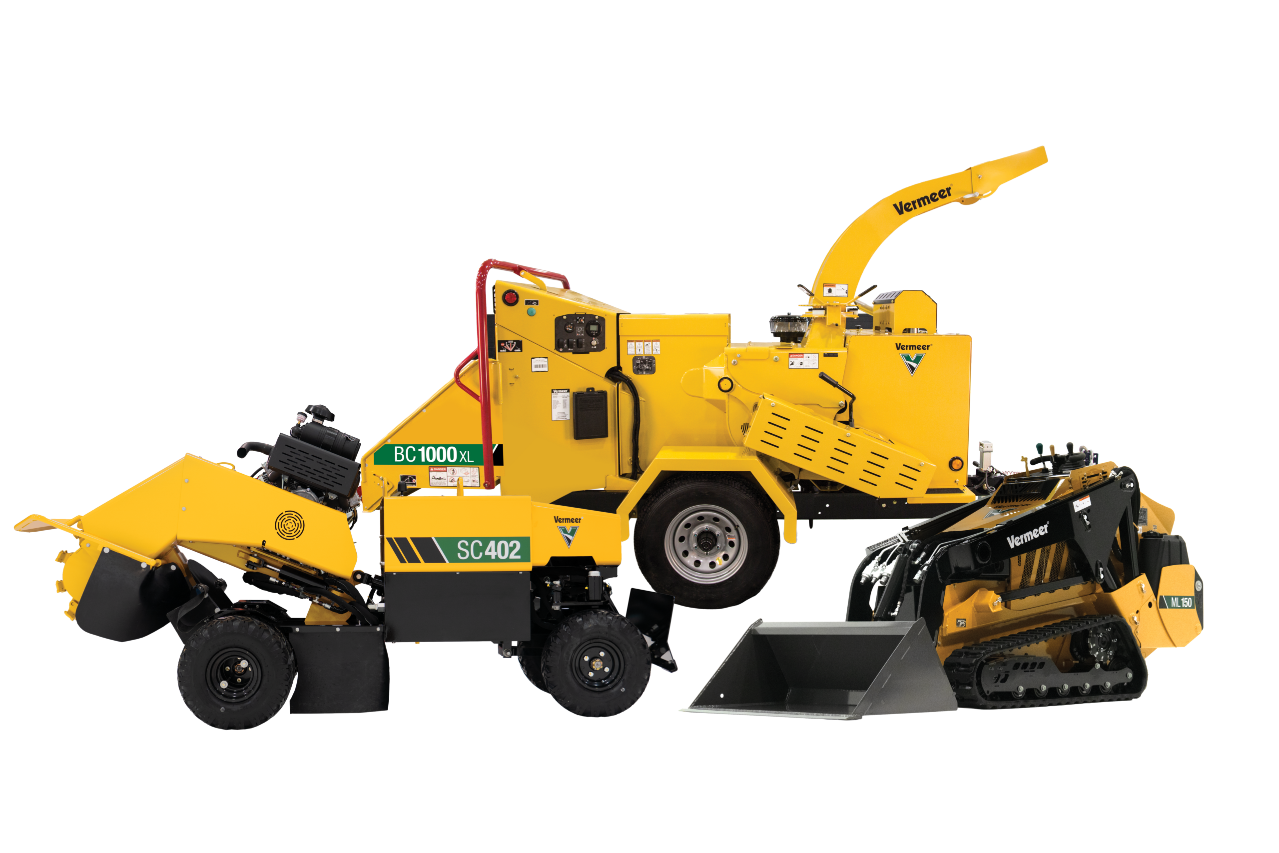 Vermeer equipment bundle including chipper, stump cutter, and mini skid steer